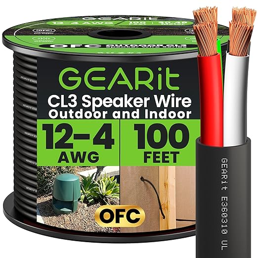 GEARit Outdoor Speaker Wire CL3 Rated, 12 Gauge Speaker Wire, Speaker Cable 100 by GEARit