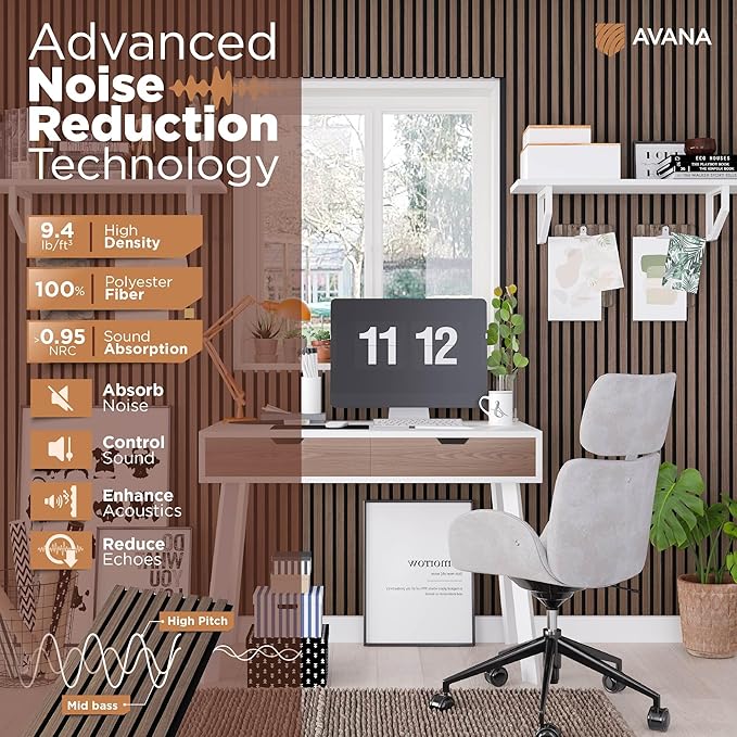 Avana Modern Acoustic Wood Wall Panels – 94.4 x 12.6 Inch Walnut Acoustic - Image 5