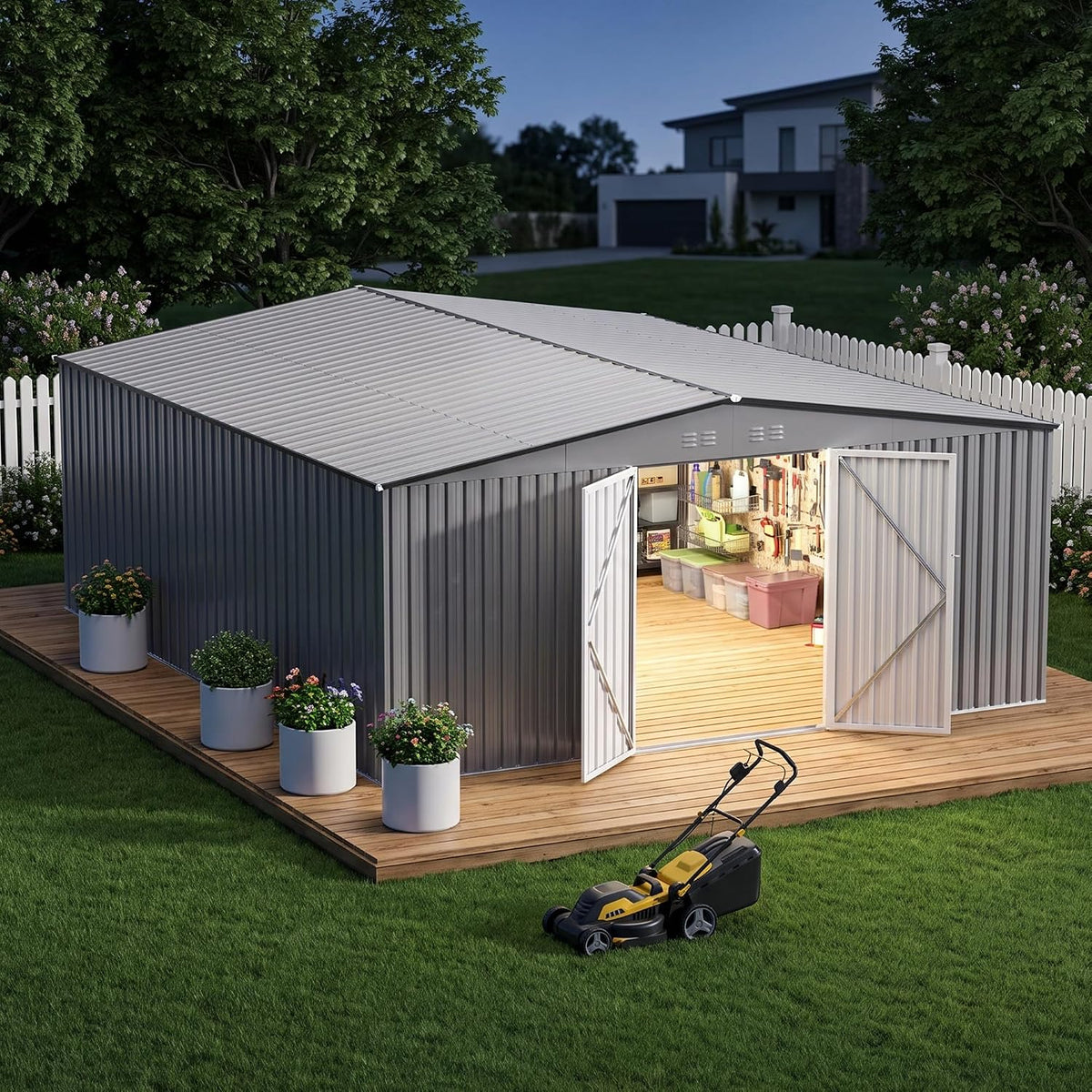 12ft outdoor storage shed,grey metal waterproof shed with, main product view