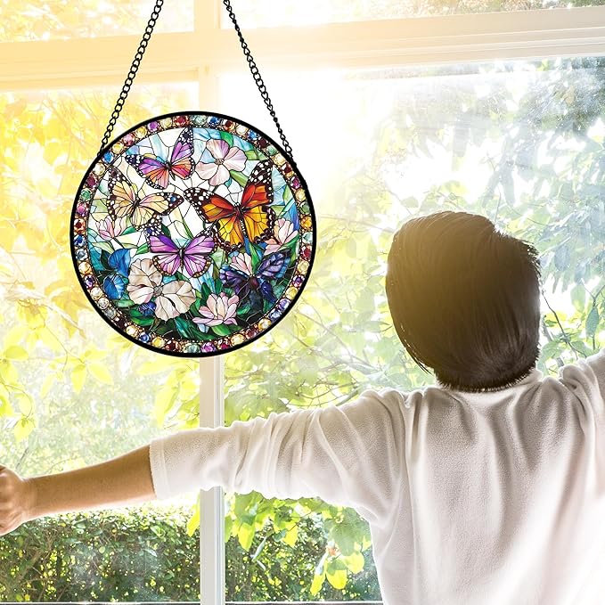 DASTOLL Stained Glass Window Hanging, Colorful Butterfly Suncatcher - Image 4