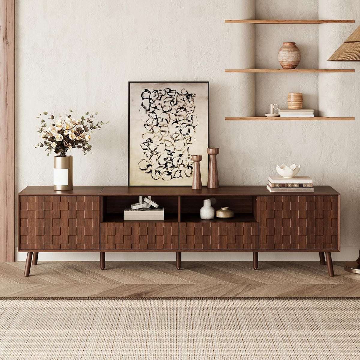 Virubi Mid-Century Modern TV Stand, Entertainment Center