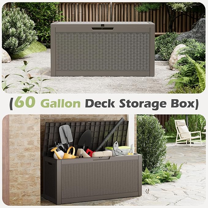 Outdoor Storage Box, 60 Gallon Outside Deck Box Waterproof, Resin Outdoor - Image 3