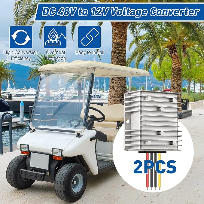 Dreyoo 2 Pack 36V 48V to 12V Converter Golf Cart Voltage Reducer, 10A 120w DC - Image 2