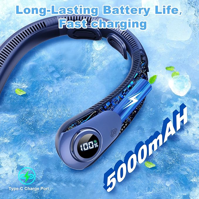 Portable Neck Fan that Blow Cold Air, LED Display, Rechargeable Hands-Free - Image 6