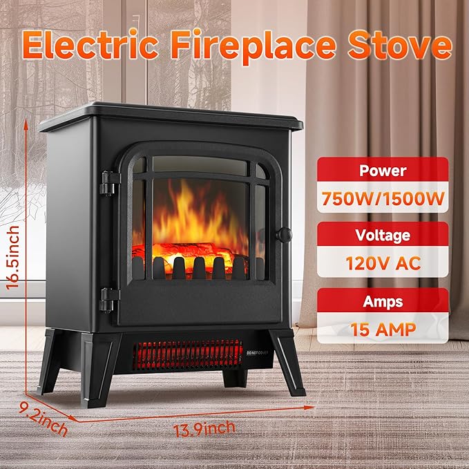 17" Freestanding Electric Fireplace Heater - Image 2