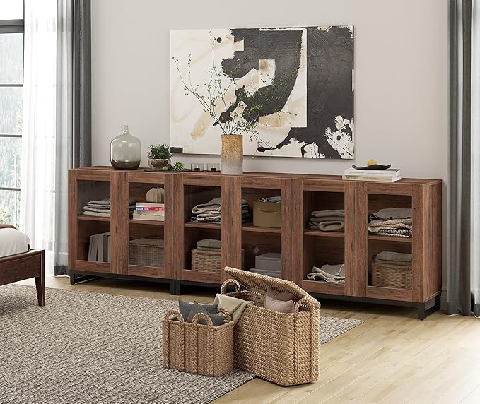 WAMPAT Modern TV Stand with Glass Doors - Image 5