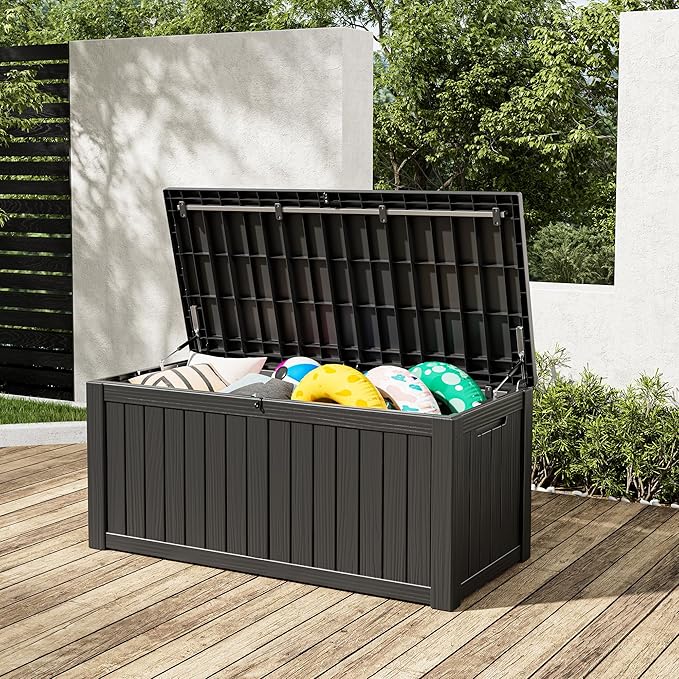 Outdoor Storage Box, 120 Gallon Deck Box, Resin Waterproof Outside Storage Bench - Image 3