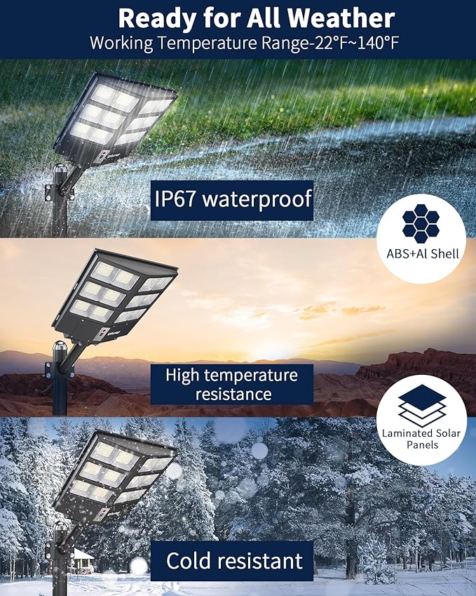 Ofuray Of-800W Solar Street Lights Outdoor, 80000LM Solar Security Flood Lights - Image 3