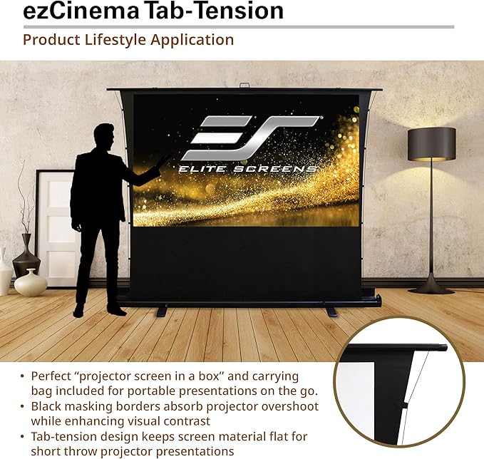 Elite Screens ezCinema Tab-Tension, Tab-Tensioned Scissor-Backed, Manual Pull - Image 3