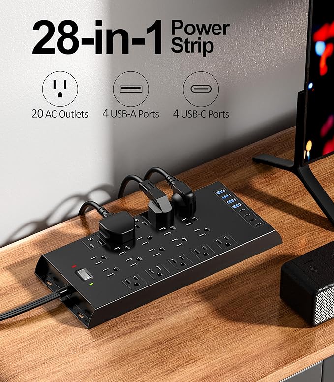 Surge Protector Power Strip 4800J, LeZone 10Ft Long Extension Cord Flat Plug - Image 2