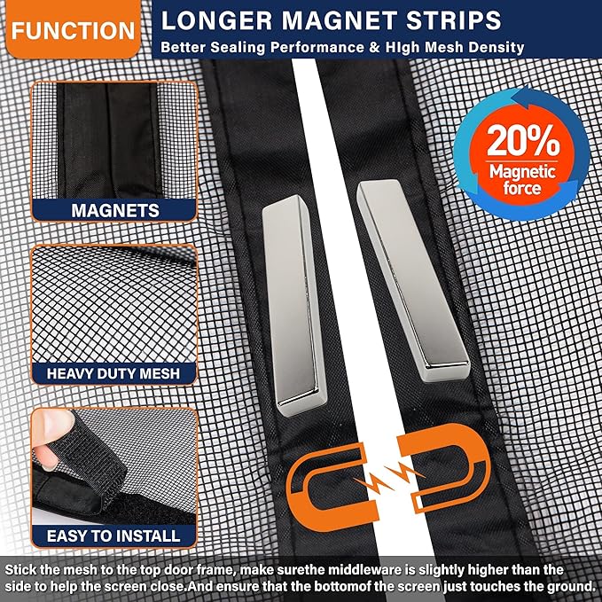 Magnetic Screen Door，Fiberglass Screen Door Mesh，Keep Bugs Out, Heavy-Duty Mesh - Image 3