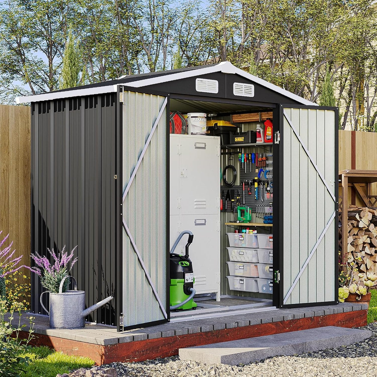 6x4ft outdoor storage shed with base black, main product view