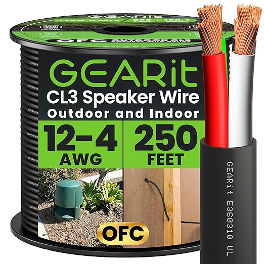 GEARit Outdoor Speaker Wire CL3 Rated, 12 Gauge Speaker Wire, Speaker Cable 250 by GEARit