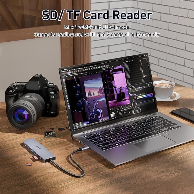 BENFEI USB C HUB 7-in-1 with HDMI, 100W Power Delivery, 3*USB 3.0, SD/TF Card - Image 5