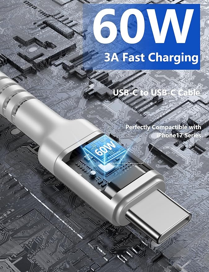 USB C to C Cable 3A Fast Charging USB Type C Cable Upgraded Extra Durable - Image 3