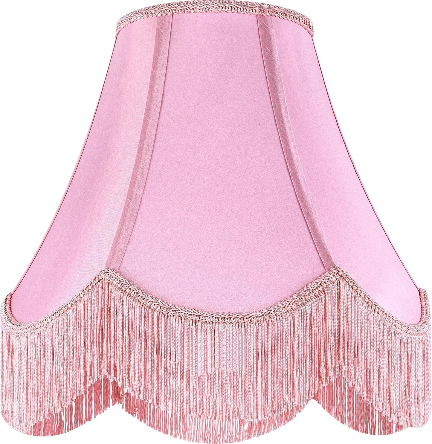 GO&SO Lamp Shades 1PC,6" x 13" x 10.6",Pink Fringe Scalloped Lamp Shade | Hand Crafted,Silk Fabric,Victorian Lamp Shade,Spider Fitter,Bell Lamp Shades for Table Lamps,Easy Assembly