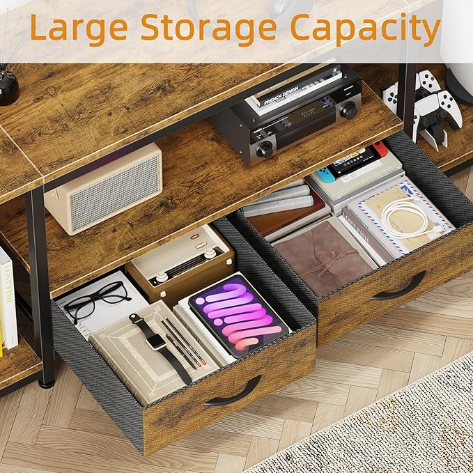 LED TV Stand with Mount and Power Outlet & Fabric Drawers - Image 5