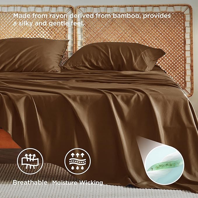 Bedsure Queen Sheet Set, Rayon Derived from Bamboo, Cooling Sheets, Breathable - Image 3