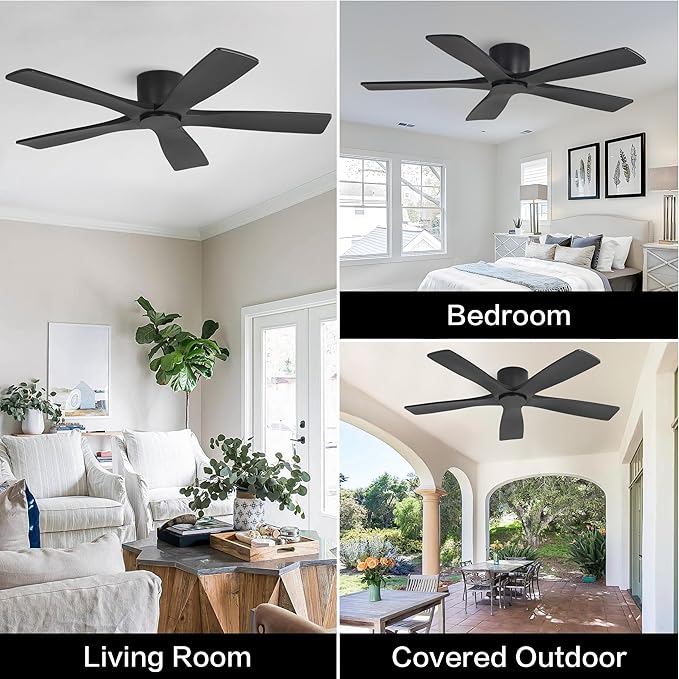 WINGBO 54" Flush Mount DC Ceiling Fans Without Lights, 5 Carved Solid Wood - Image 9