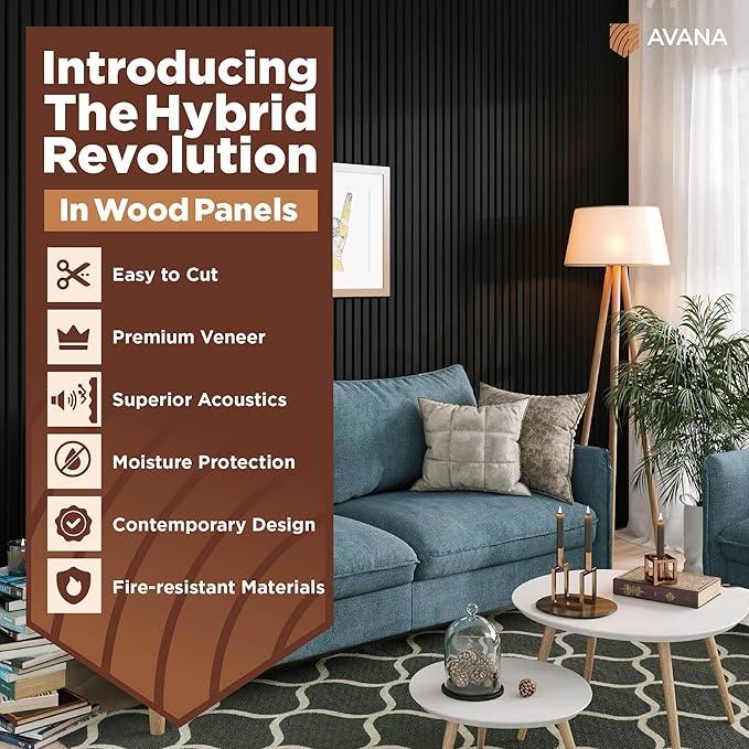 Avana Modern Acoustic Wood Wall Panels – 94.4 x 12.6 Inch Black Oak Acoustic - Image 2