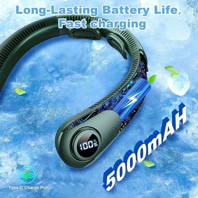 Portable Neck Fan that Blow Cold Air, LED Display, Rechargeable Hands-Free - Image 6
