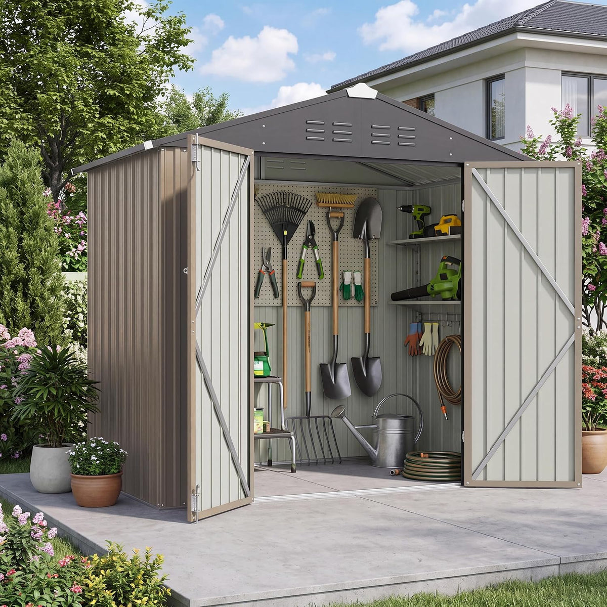 patiowell 6x4 ft storage shed, brown, main product view