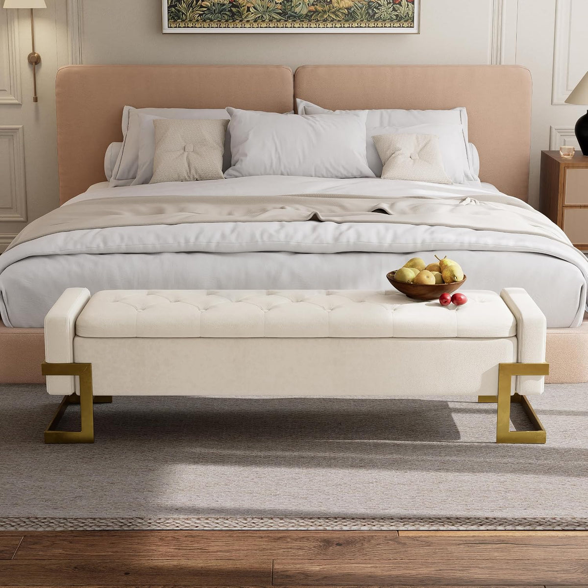 fivewillowise 65 inch bedroom storage bench,velvet end of, main product view