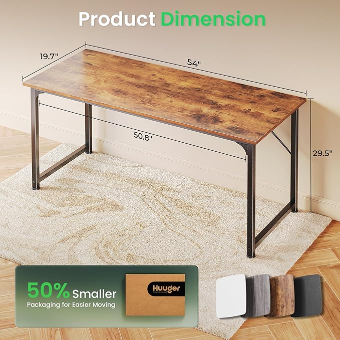 Huuger Computer Desk, 55 Inch Home Office Desk, Gaming Writing Work from Home - Image 2