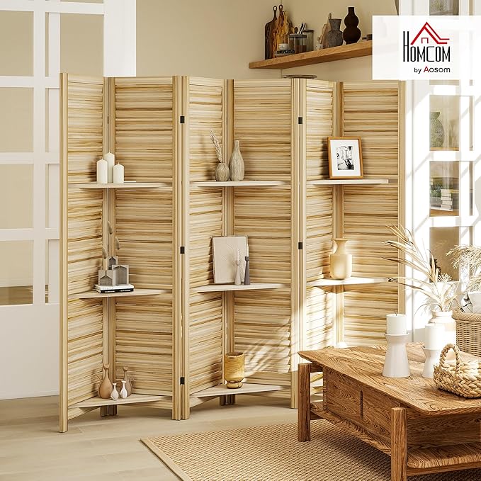 HOMCOM Room Divider, 6 Panel 67" Tall Wood Privacy Screen - Image 2