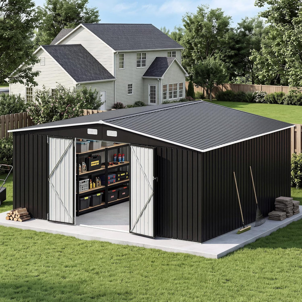 aoxun 14x12 ft outdoor metal storage shed with, main product view