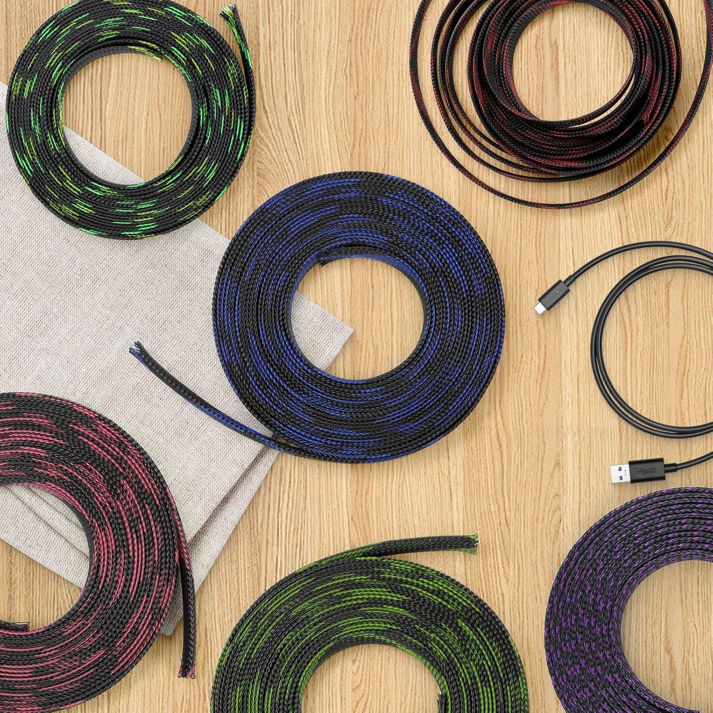 Braided Cable Sleeve, 33ft Expandable Wire Loom for Automotive Wiring Harness & PC Case, Pet-Proof Chew Resistant Cord Protector, Flexible Cable Management (Purple Black, 16mm (5/8"))
