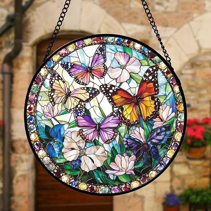 DASTOLL Stained Glass Window Hanging, Colorful Butterfly Suncatcher - Image 5