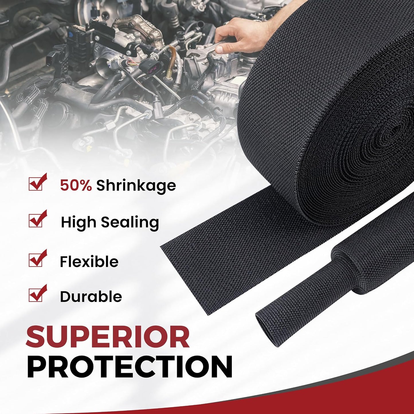 2:1 Ratio Heat Shrinkable Braided Wiring Sleeving 1/4" ID-88ft | Heat Resistance Abrasion Flexibility Harness Wrap Cable Woven Wire Loom for Automotive Hose/Cord Cover/Electrical Sheathing