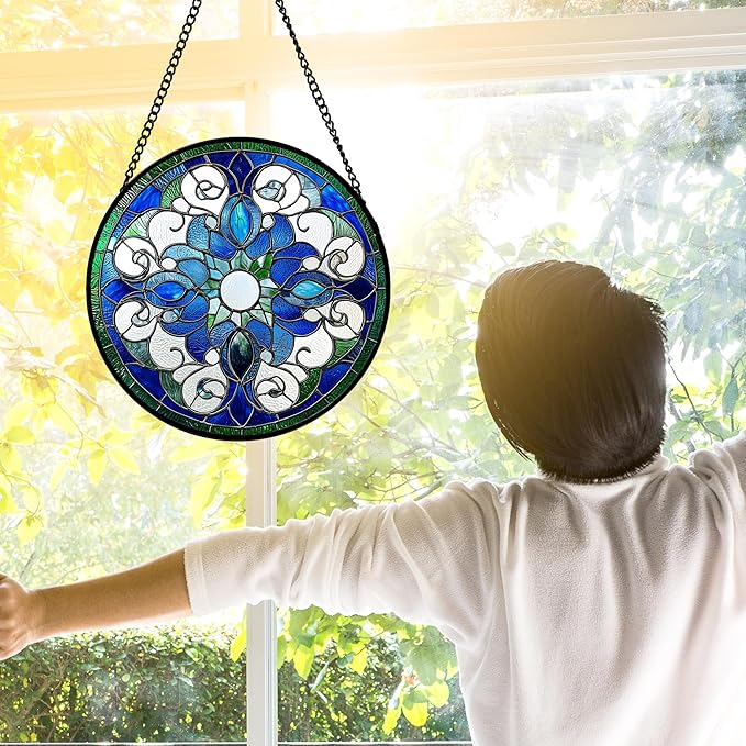 DASTOLL Stained Glass Window Hanging, Boho Style Sun Catchers Diamond Glass - Image 4