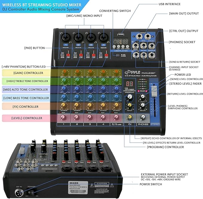 Pyle Professional 6 Channel Audio Mixer - Image 2