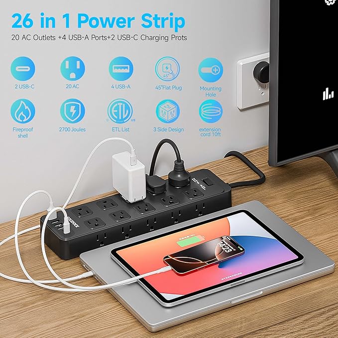 Solidock Power Strip Surge Protector Flat Plug - Image 2