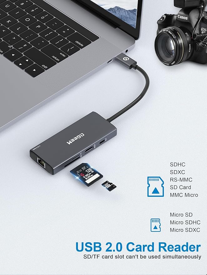 QGeeM USB C Hub Ethernet, 9 in 1 USB Type C Hub HDMI Multi-Port Converter - Image 7