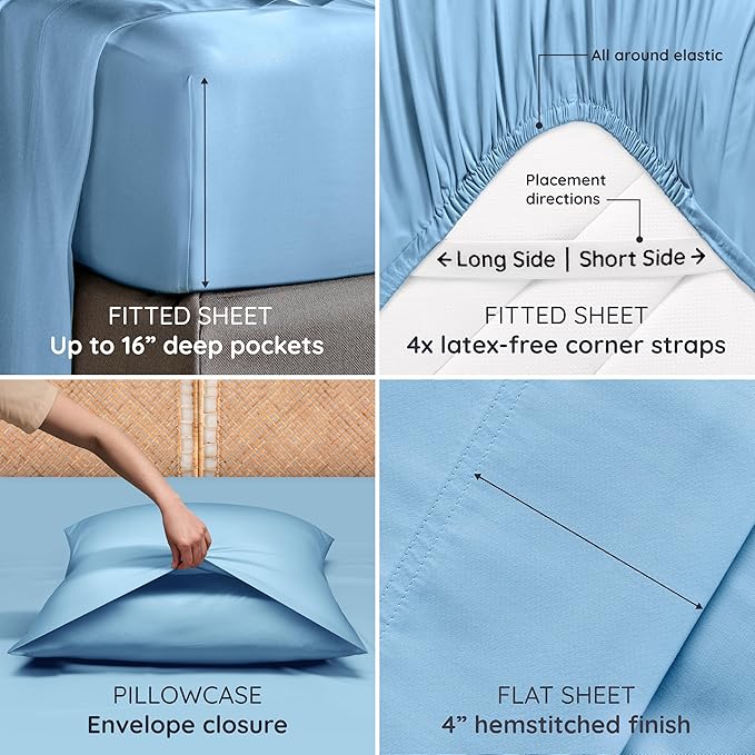 Bambaw Queen Sheet Set – 4pcs 100% Viscose Derived from Bamboo Sheets Queen - Image 5