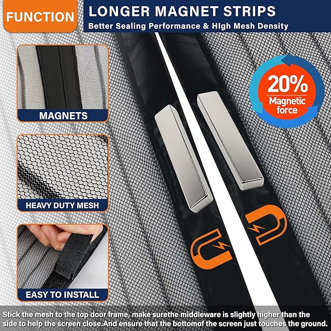 Magnetic Screen Door, Fit Door Size 35 x 80 Inches, Screen Doors - Image 4