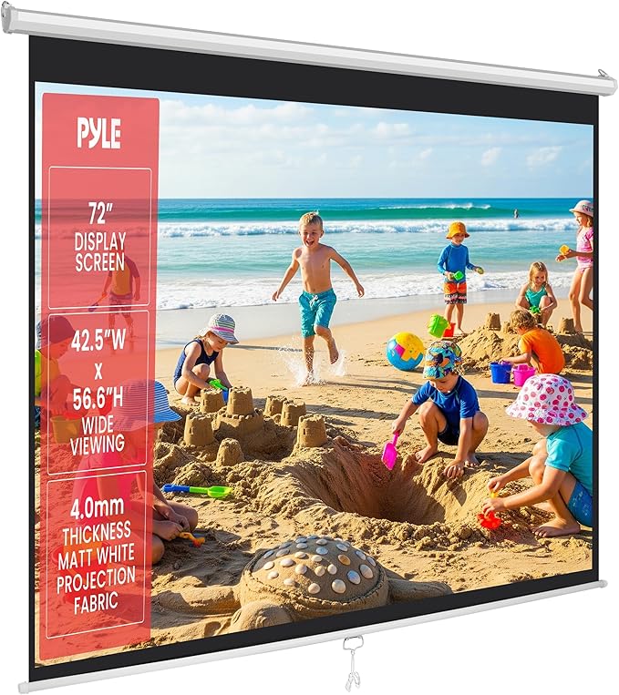 Pyle 72-Inch Manual Pull Down Projector Screen, Matte White Projection Surface by PyleUSA