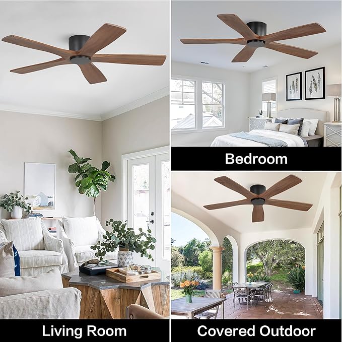 WINGBO 48" Flush Mount DC Ceiling Fans without Lights, 5 Carved Solid Wood - Image 9