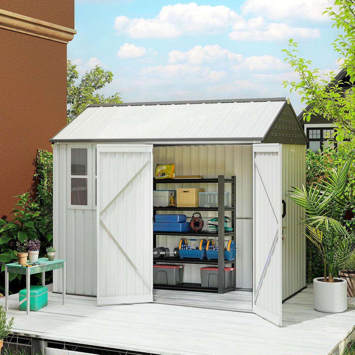 outsunny 8' x 6' outdoor storage shed metal, main product view