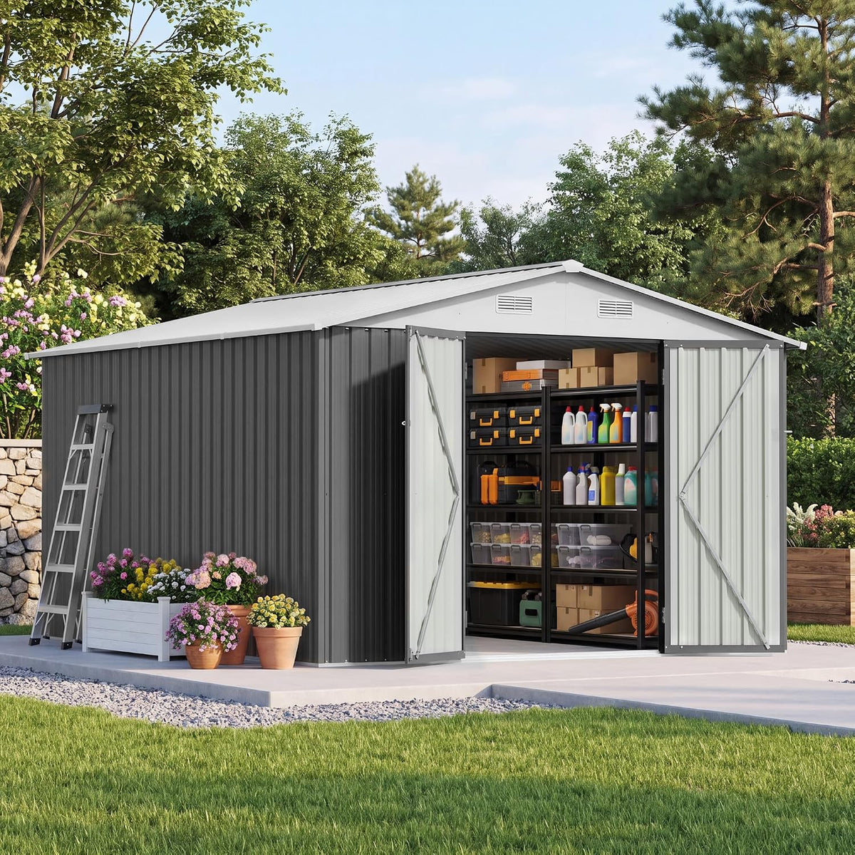 patiowell 10x10 ft storage shed, outdoor metal sheds, main product view