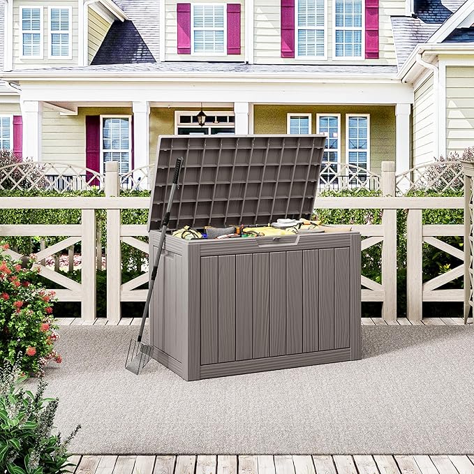 NUNU LAB Outdoor Storage Box, 45 Gallon Outside Deck Box Waterproof, Resin - Image 7