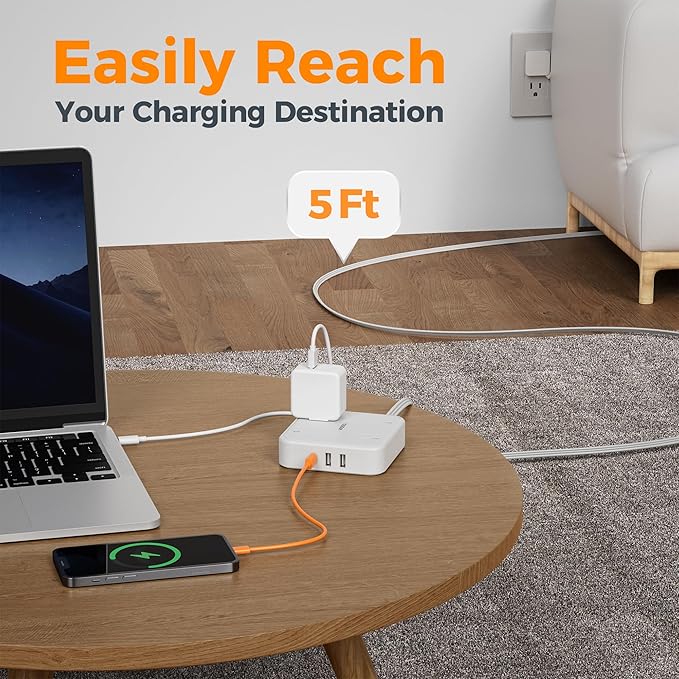 Surge Protector Flat Extension Cord 5FT, TESSAN Flat Plug Power Strip - Image 5