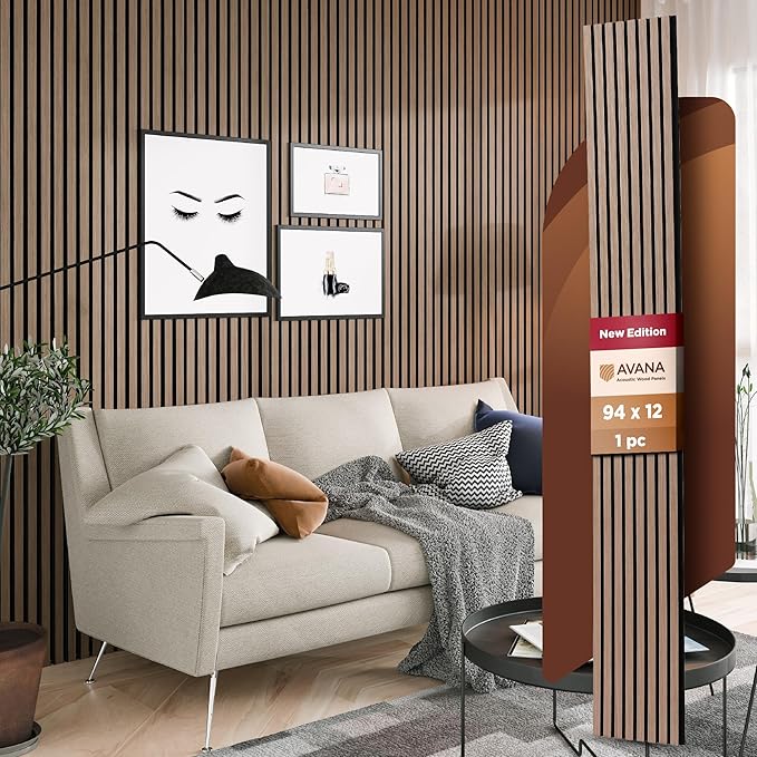Avana Modern Acoustic Wood Wall Panels – 94.4 X 12.6 Inch Smoke Walnut Acoustic by AvanaHome