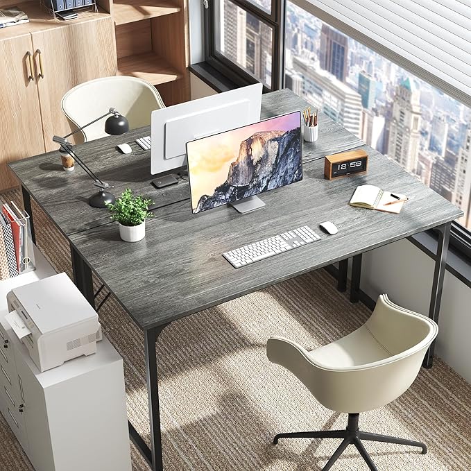 Huuger Computer Desk, 55 Inch Home Office Desk, Gaming Writing Work from Home - Image 5