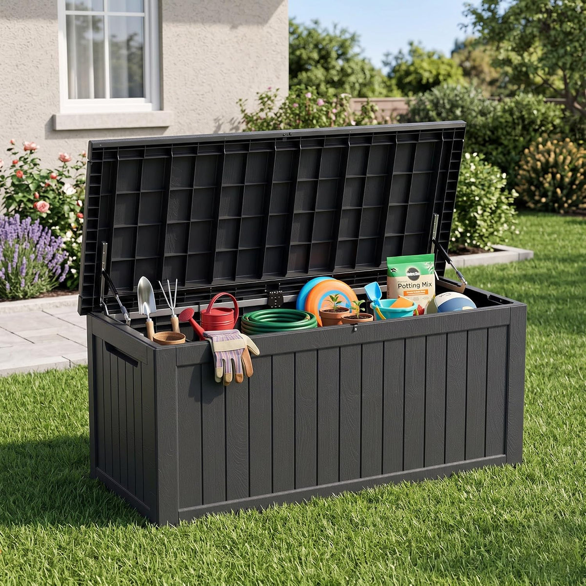 320 gallon outdoor deck box, lockable waterproof outdoor, main product view
