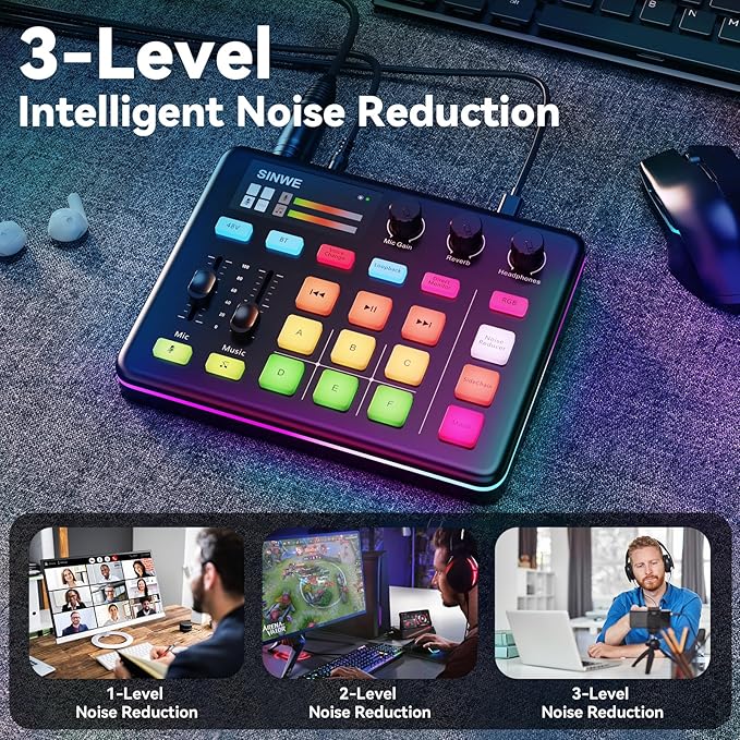 SINWE G1 Gaming Audio Mixer, RGB Audio Interface - Image 3
