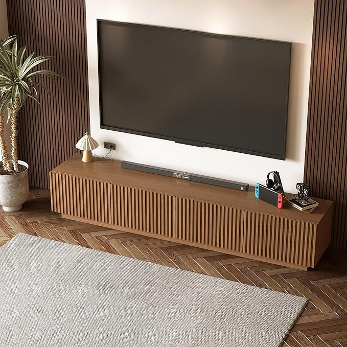 86.61" Mid-Century Modern TV Stand, Walnut Entertainment Center - Image 6